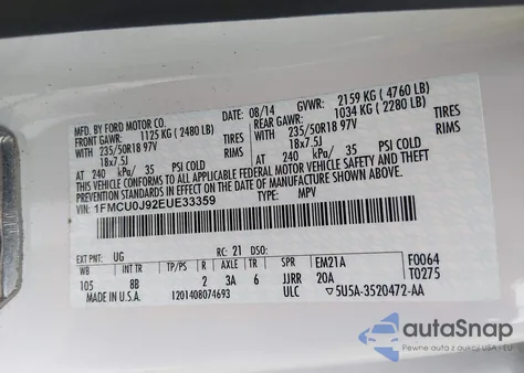 2014 Ford Escape Titanium из США, поврежденный, VIN 1FMCU0J92EUE33359